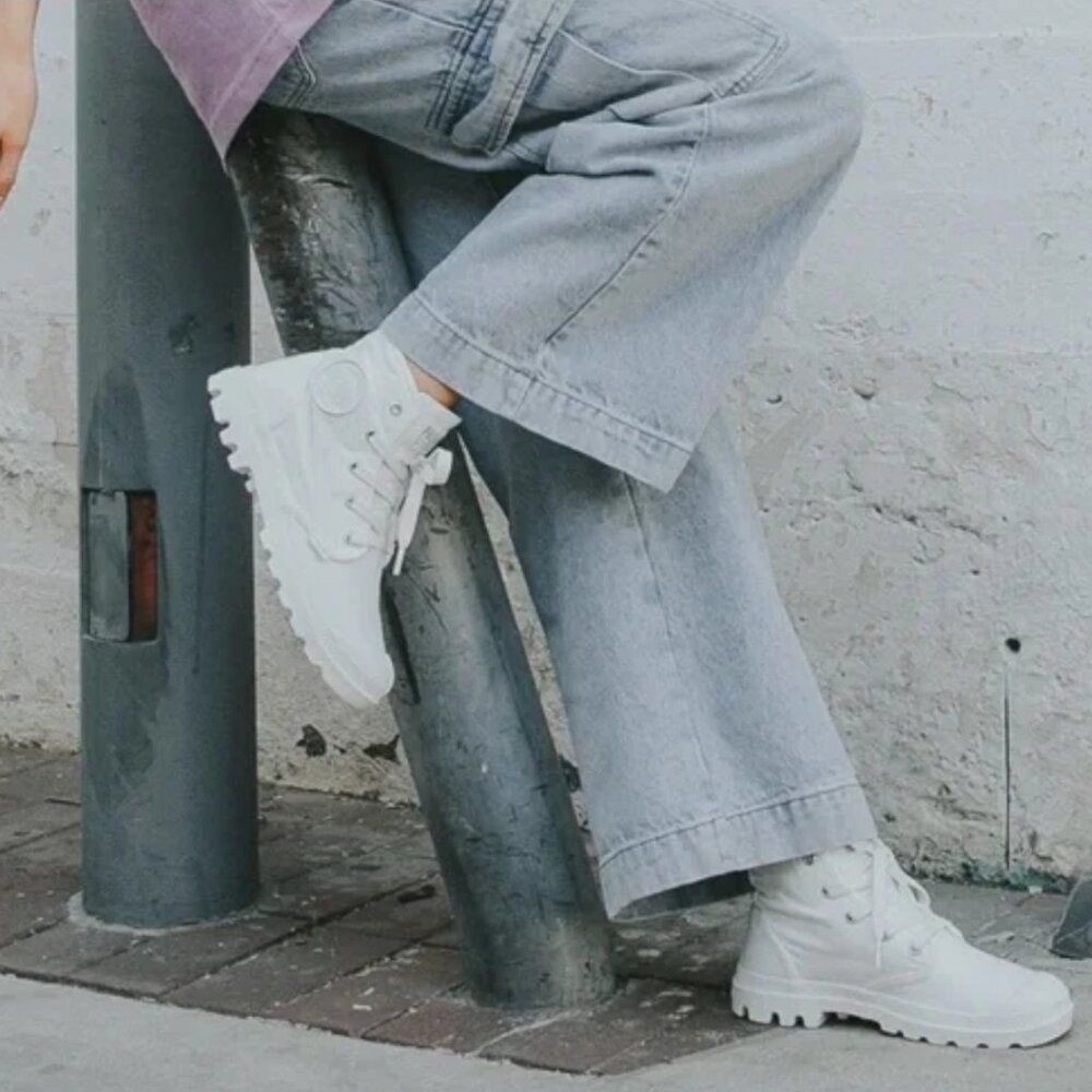 Palladium‎ White Chunky Lug Sole Y2K High Top Vegan Combat Boots Sneakers Shoes